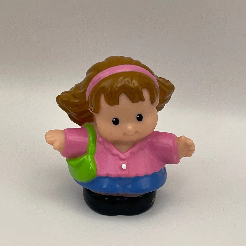 Fisher Price Little People Mom Linda Figure Pink Shirt‎ Blue Skirt Green Bag Toy